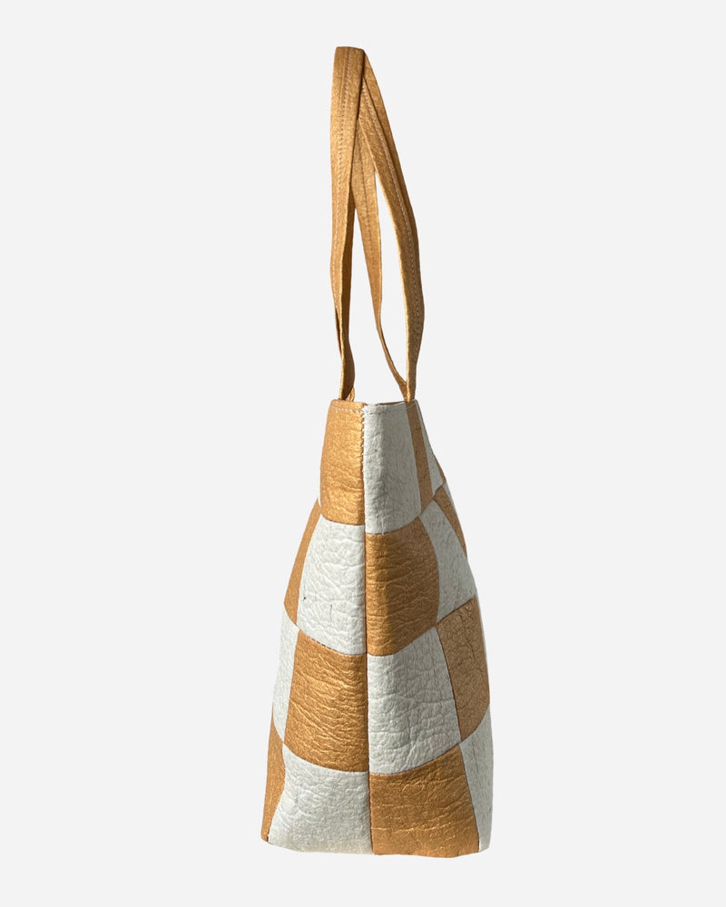 Large Tote, Checkered Patchwork Antique Gold/Natural